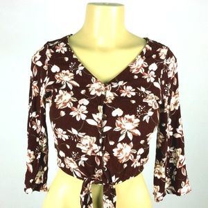 Aeropostale Button Down Floral Burgundy Blouse